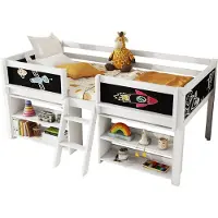 Merax Half Hoogslaper 90x200 cm – Kinderbed met Opbergvakken en Tekenbord – Eenpersoonsbed met Uitvalbeveiliging – Wit
