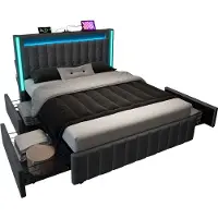 Merax Gestoffeerd Bed 160x200 cm met USB-C - LED Verlichting - 4 Lades en Inclusief Matras – Grijs