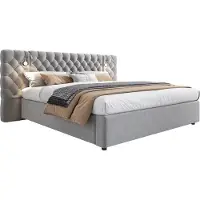 Merax Fluwelen Bed 180 x 200 cm met Hydraulisch Systeem - Opbergruimte - LED Verlichting - Breed Hoofdbord - Houten Lattenbodem - Eenvoudige Montage - Grijs