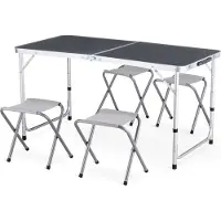 Outtec Campingtafel met 4 Stoelen - 120 x 60 cm - in Hoogte Verstelbaar Kleine Tafel, Klaptafel, Balkontafel, Tafel - voor Camping, Balkon, Tuin, Strand