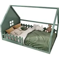 Merax Kinderbed in Huisvorm – 140x200 cm - Bed met Houten Lattenbodem en Veiligheidsrails - Groen