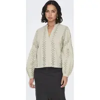 ONLY ONLNELLY LS V-NECK BUTTON TOP WVN Dames Top - Silver Lining