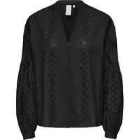 ONLY ONLNELLY LS V-NECK BUTTON TOP WVN Dames Top - Black