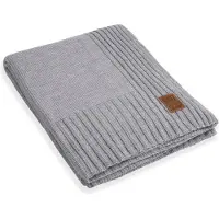 Knit Factory Uni Gebreid Plaid XL - Woondeken - plaid - Wollen deken - Kleed - Licht Grijs - 195x225 cm
