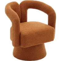 Merax 360° Draaibare Accentstoel – Oranje Bouclé – Luxe Ronde Fauteuil met Brede Zitting en Metalen Basis – 74x67x55 cm