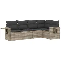vidaXL 5-delige Loungeset met kussens poly rattan lichtgrijs