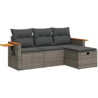 vidaXL 4-delige loungeset voor de tuin met kussens, grijs, polyrotan