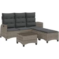 vidaXL 3-delige loungeset voor de tuin met kussens, L-vormig, grijs, polyrotan