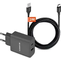 Xssive Snellader - 2 Meter - Geschikt voor iPhone 15, 16 en Samsung Galaxy - USB-C Adapter met USB-A naar USB C Kabel