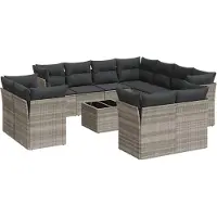 vidaXL 12-delige Loungeset met kussens poly rattan lichtgrijs