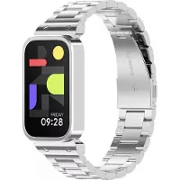 Strap-it Stalen schakel band met vlindersluiting - geschikt voor de Xiaomi Smart Band 9 Active (zilver)