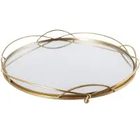 Dekoria Design dienblad van spiegel glas - Rond - 34 x 4 cm - goud metaal - opstaande rand - voor glazen en kopjes