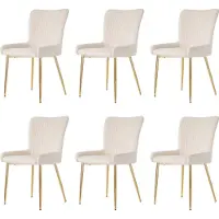 Merax Set van 6 Luxe Eetkamerstoelen – Beige Velvet – Met Lendensteun en Gouden Metalen Poten – Comfortabele Lounge Stoelen voor Woonkamer, Slaapkamer of Eetkamer