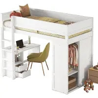 Merax Hoogslaper met Bureau - Kast en Schuifladen - Kinderbed van Hout en MDF - 90x200 cm - Wit