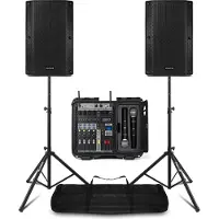 VONYX Volledig PA systeem met 12 inch speakers, mixer en draadloze microfoons - Inclusief statieven