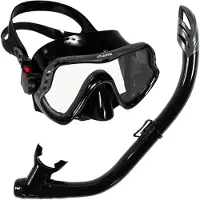 Atlantis Samana Pro Combo - Snorkelset - Snorkel & Duikbril - Versterkt Glas - Dry Top - Luxe Bewaartas - Volwassenen - Zwart/Grijs