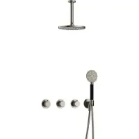 Hotbath Cobber X IBSX70 inbouw regendoucheset met ronde handdouche aan houder en 25cm ronde hoofddouche aan 15cm plafondarm geborsteld nikkel