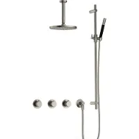 Hotbath Cobber X IBSX70 Inbouw Doucheset - Staafhanddouche - 25cm Hoofddouche - 15cm Plafondbuis - Glijstang - Geborsteld Nikkel - Messing - Kranen, - Kranen, Douchekranen, Douchesets, Inbouw