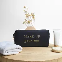 Bagbase Toiletzak met naam - MAKE UP your day - Zwart - Cadeau - Toilettas