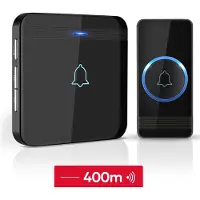 SAVS Draadloze deurbel met 1 ontvanger - Zwart - Bereik 400 meter - Waterdicht - Ontvangers zonder batterijen - 52 melodieën