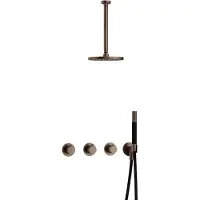 Hotbath Cobber IBS70 inbouw regendoucheset met staafhanddouche aan houder en 25cm ronde hoofddouche aan 30cm plafondarm verouderd messing