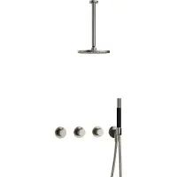 Hotbath Cobber IBS70 Inbouw Doucheset - Staafhanddouche - 25cm Hoofddouche - 30cm Plafondbuis - Wandhouder - Geborsteld Nikkel - Messing - Kranen, - Kranen, Douchekranen, Douchesets, Inbouw douchesets