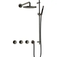 Hotbath Cobber IBS70 Inbouw Doucheset - Staafhanddouche - 25cm Hoofddouche - Wandarm - Glijstang - Verouderd Ijzer - Messing - Kranen, Douchekranen, - Kranen, Douchekranen, Douchesets, Inbouw