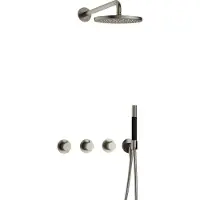 Hotbath Cobber IBS70 Inbouw Doucheset - Staafhanddouche - 25cm Hoofddouche - Wandarm - Wandhouder - Geborsteld Nikkel - Messing - Kranen, - Kranen, Douchekranen, Douchesets, Inbouw douchesets