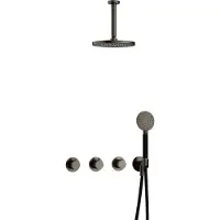 Hotbath Cobber IBS70 inbouw regendoucheset met ronde handdouche aan houder en 25cm ronde hoofddouche aan 15cm plafondarm verouderd ijzer