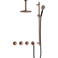 Hotbath Cobber IBS70 Inbouw Doucheset - Ronde Handdouche - 25cm Hoofddouche - 15cm Plafondbuis - Glijstang - Geborsteld Koper Pvd - Messing - Kranen, - Kranen, Douchekranen, Douchesets, Inbouw