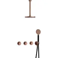Hotbath Cobber IBS70 inbouw regendoucheset met ronde handdouche aan houder en 25cm ronde hoofddouche aan 30cm plafondarm geborsteld koper PVD