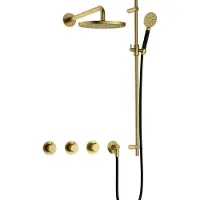 Hotbath Cobber IBS70 inbouw regendoucheset met ronde handdouche aan glijstang en 25cm ronde hoofddouche aan 40cm wandarm geborsteld messing PVD