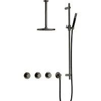 Hotbath Cobber IBS70 Inbouw Doucheset - Staafhanddouche - 25cm Hoofddouche - 30cm Plafondbuis - Glijstang - Verouderd Ijzer - Messing - Kranen, - Kranen, Douchekranen, Douchesets, Inbouw douchesets