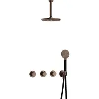 Hotbath Cobber IBS70 inbouw regendoucheset met ronde handdouche aan houder en 25cm ronde hoofddouche aan 15cm plafondarm verouderd messing