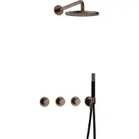 Hotbath Cobber IBS70 Inbouw Doucheset - Staafhanddouche - 25cm Hoofddouche - Wandarm - Wandhouder - Verouderd Messing - Messing - Kranen, - Kranen, Douchekranen, Douchesets, Inbouw douchesets