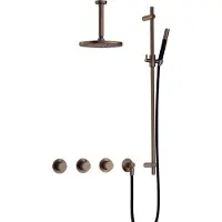 Hotbath Cobber IBS70 Inbouw Doucheset - Staafhanddouche - 25cm Hoofddouche - 15cm Plafondbuis - Glijstang - Verouderd Messing - Messing - Kranen, - Kranen, Douchekranen, Douchesets, Inbouw douchesets