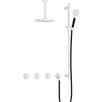 Hotbath Cobber IBS70 Inbouw Doucheset - Ronde Handdouche - 25cm Hoofddouche - 15cm Plafondbuis - Glijstang - Mat Wit - Messing - Kranen, Douchekranen, - Kranen, Douchekranen, Douchesets, Inbouw
