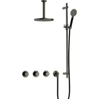 Hotbath Cobber IBS70 Inbouw Doucheset - Ronde Handdouche - 25cm Hoofddouche - 15cm Plafondbuis - Glijstang - Verouderd Ijzer - Messing - Kranen, - Kranen, Douchekranen, Douchesets, Inbouw douchesets