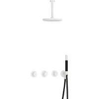 Hotbath Cobber IBS70 Inbouw Doucheset - Staafhanddouche - 25cm Hoofddouche - 15cm Plafondbuis - Wandhouder - Mat Wit - Messing - Kranen, Douchekranen, - Kranen, Douchekranen, Douchesets, Inbouw
