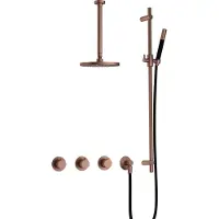 Hotbath Cobber IBS70 Inbouw Doucheset - Staafhanddouche - 25cm Hoofddouche - 30cm Plafondbuis - Glijstang - Geborsteld Koper Pvd - Messing - Kranen, - Kranen, Douchekranen, Douchesets, Inbouw