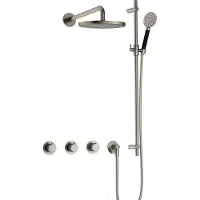 Hotbath Cobber IBS70 Inbouw Doucheset - Ronde Handdouche - 25cm Hoofddouche - Wandarm - Glijstang - Geborsteld Nikkel - Messing - Kranen, - Kranen, Douchekranen, Douchesets, Inbouw douchesets