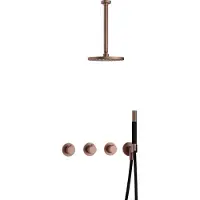 Hotbath Cobber IBS70 Inbouw Doucheset - Staafhanddouche - 25cm Hoofddouche - 30cm Plafondbuis - Wandhouder - Geborsteld Koper Pvd - Messing - Kranen, - Kranen, Douchekranen, Douchesets, Inbouw