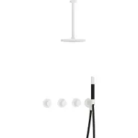 Hotbath Cobber IBS70 inbouw regendoucheset met staafhanddouche aan houder en 25cm ronde hoofddouche aan 30cm plafondarm mat wit
