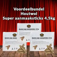 THM Voordeelbundel Houtwol Super Aanmaaksticks 4,5 kg – 3 x 1,5 kg – Lange brandduur – Voor BBQ, openhaard & houtkachel