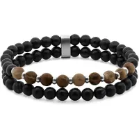 Frank 1967 - 7FB-0731 - dubbele kralenarmband heren met zwarte agaat en tijgeroog - 4 mm