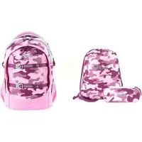 2be Schoolrugzak met 15 inch laptopvak | gymtas en pennenzak | Roze - Roze Bourgondië