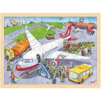 Goki Puzzel - Op De Vlieghaven - 96 Stukjes - 40X30X0,8Cm - Hout - 3 Jaar