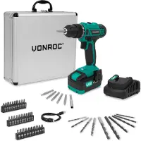 Vonroc Accuboormachine 20V | Incl. 4.0Ah accu, snellader en 46 accessoires in luxe koffer