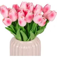 Relaxdays nep tulpen - set van 24 - kunststof - 33,5 cm - kunstbloemen - roze