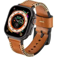 Strap-it Stitched echt leren band - geschikt voor Apple Watch (Series 12/11/10), (Ultra 4/3/2/1), (SE 3/2/1), (Series 9/8/7/6/5/4) - 44/45/46/49mm - iWatch bandje leer (bruin)